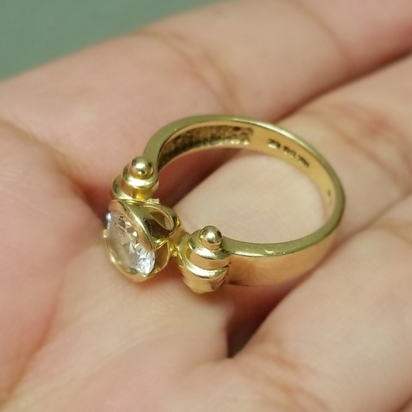 vintage 14k Diamonique Cz barbell shank unique gold ring - Picture 11 of 16